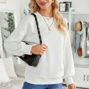 White Drop-shoulder Pullover Sweatshirt